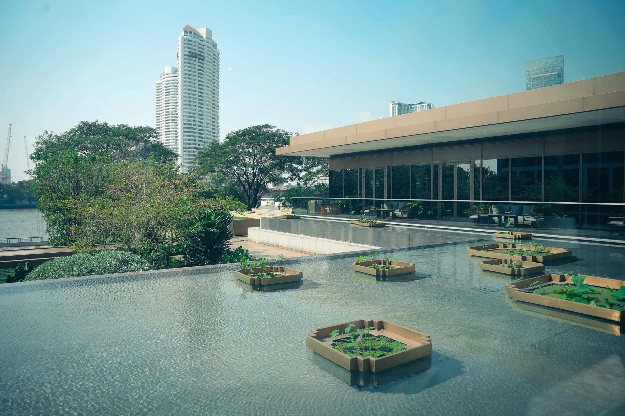 Rooftop terrace overlooking the Bangkok skyline